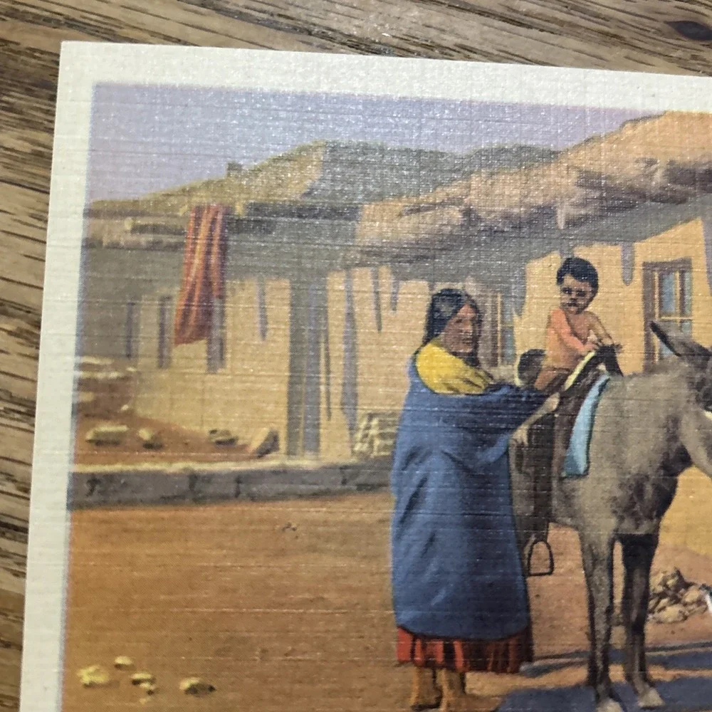 Postcard Fred Harvey - First Riding Lesson in Arizona - Native American